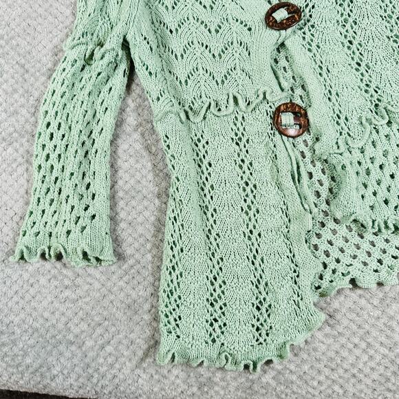 vintage y2k light green crochet boho slouchy open front cardigan knit sweater xl - Picture 3 of 7